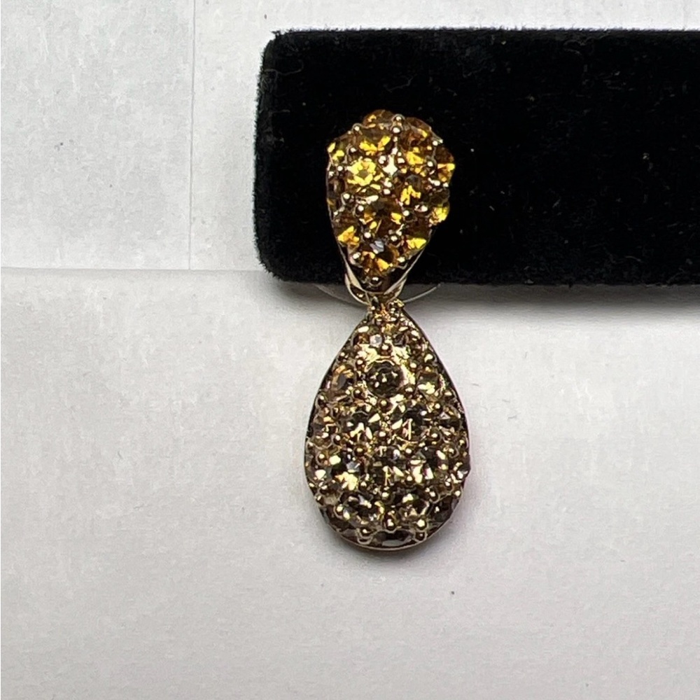 Vintage Christian Dior Orange Rhinestone Teardrop Dangle 14k Gold Post Earrings - Picture 3 of 7